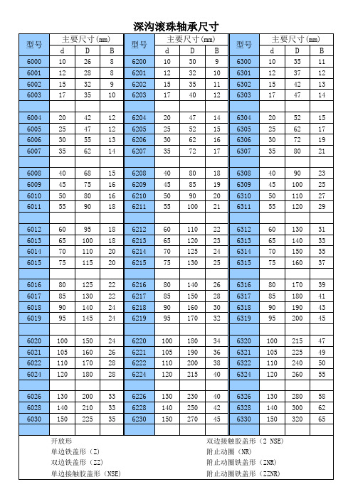 最常用轴承型号尺寸Word版(图2)